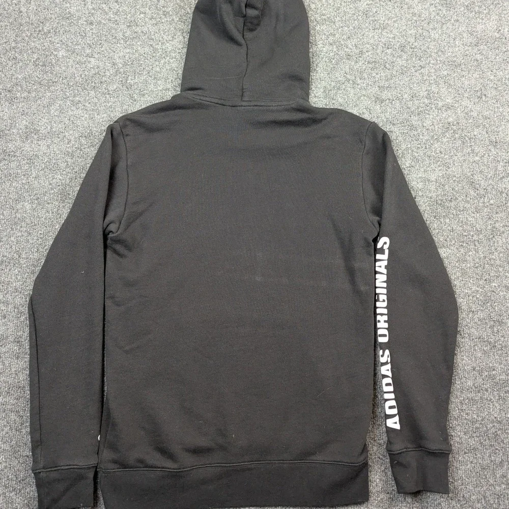 Adidas Originals Mens Small Black Globe Trefoil Graphic Sleeve Logo Hoodie